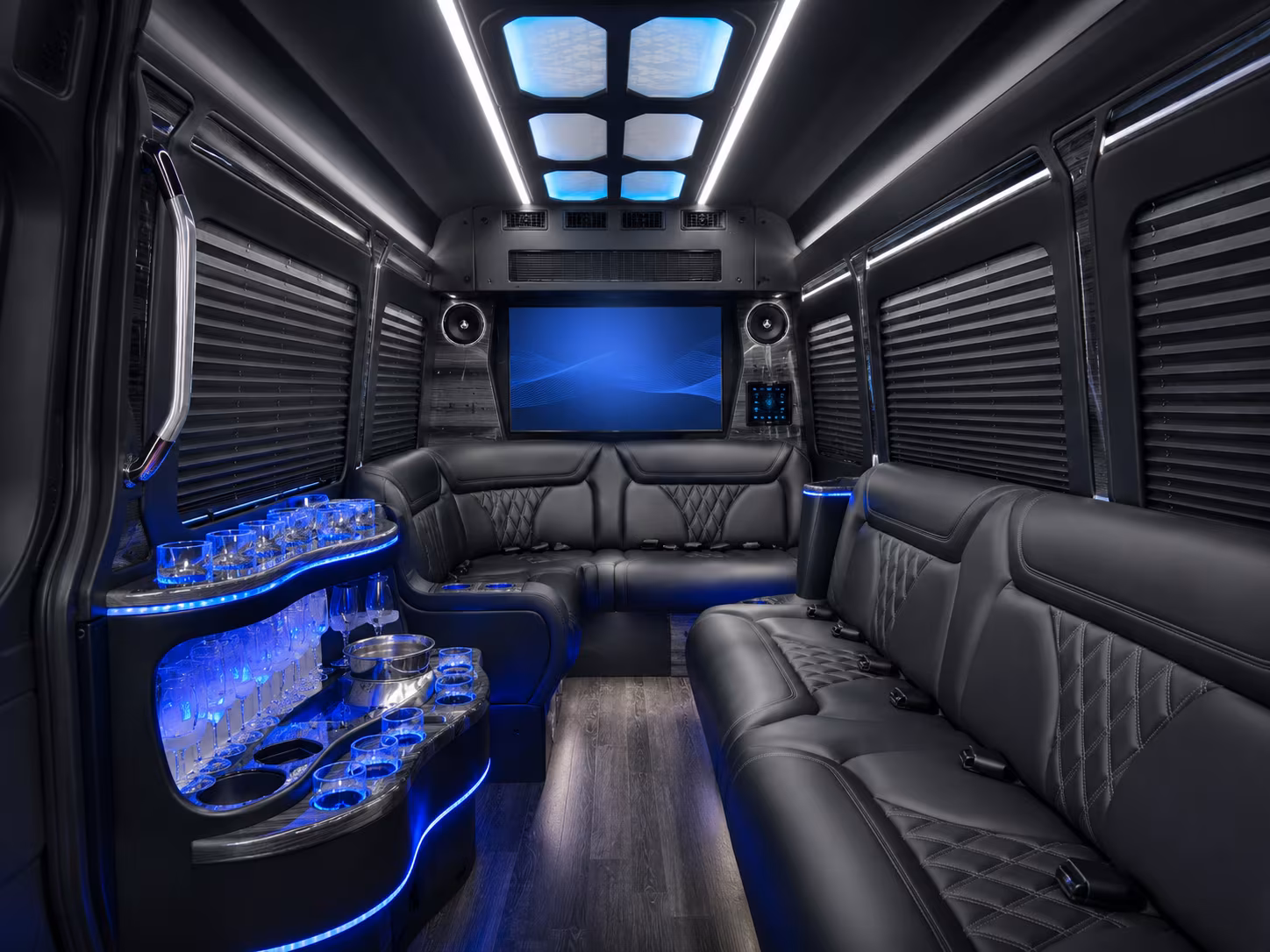 high point 30 passenger party bus inside