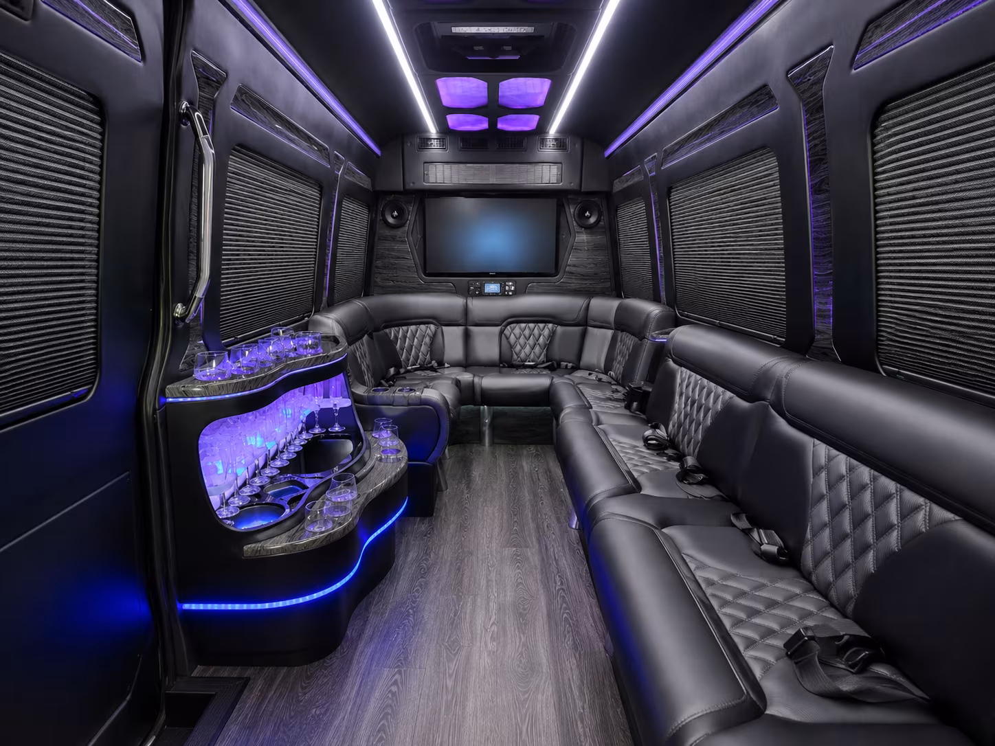 high point 30 passenger party bus interior